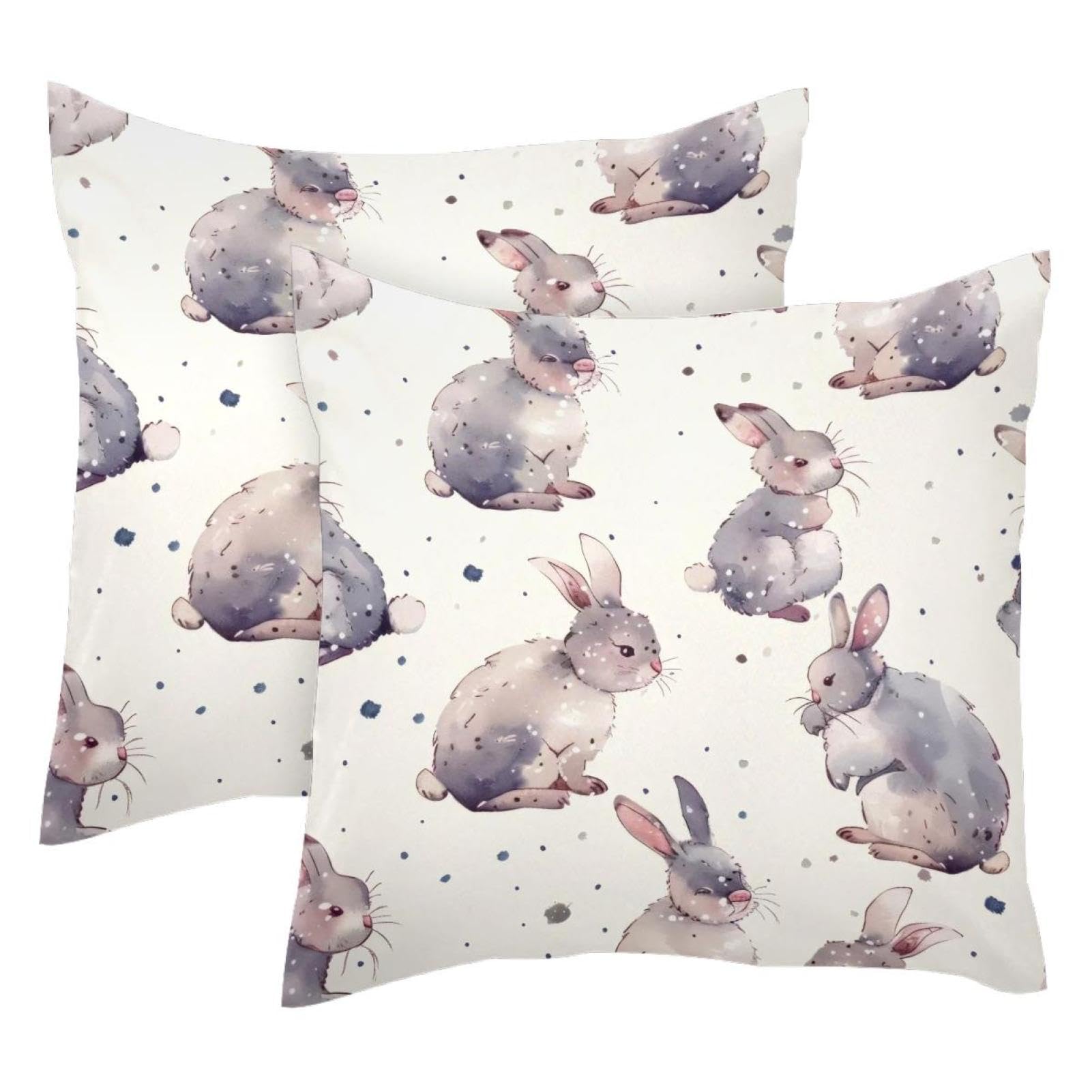 Housses de coussin en velours soyeux motif lapin double face 50x50cm