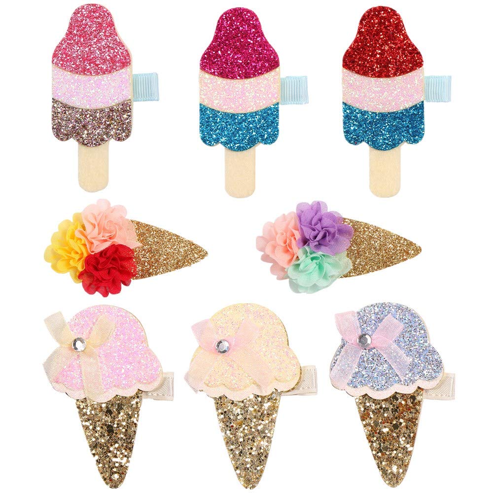 Amazon.com: Baby Girls Hair Clips Ice Cream Shape Clips Glitter Sparkly Hair  Bows Boutique Hair Barrettes hairpins hair accessories for Little Girls  Teens or women, 8 pcs : Baby