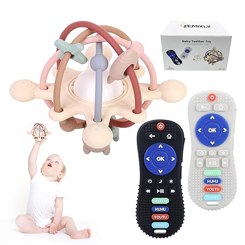 Juguetes de dentición para bebés de 0 a 6, 12 y 18 meses, paquete de 3 mordedores de silicona para alivio de la dentición del bebé, juguetes de