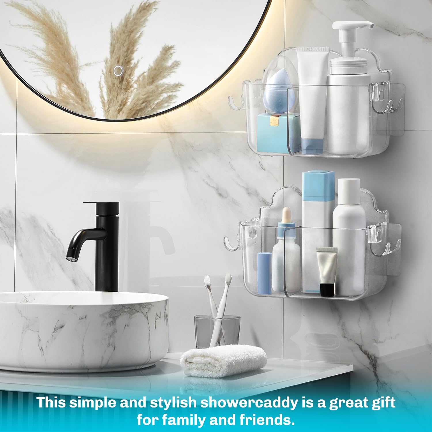 Gocvo 2 Pcs Acrylic Wall Shelf, No Drill Adhesive Shelf for Wall - Bathroom Caddy Waterproof Organizers and Storage (Small)