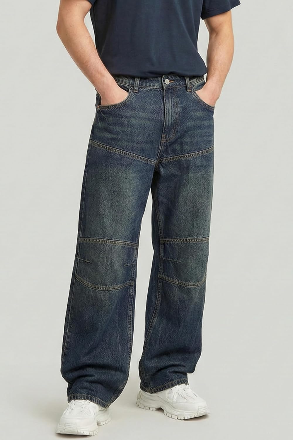 Men's Super Baggy Jeans Y2K Wide Leg Denim Pants - Loose Fit Streetwear Non-Stretch Cotton Casual Trousers All Season