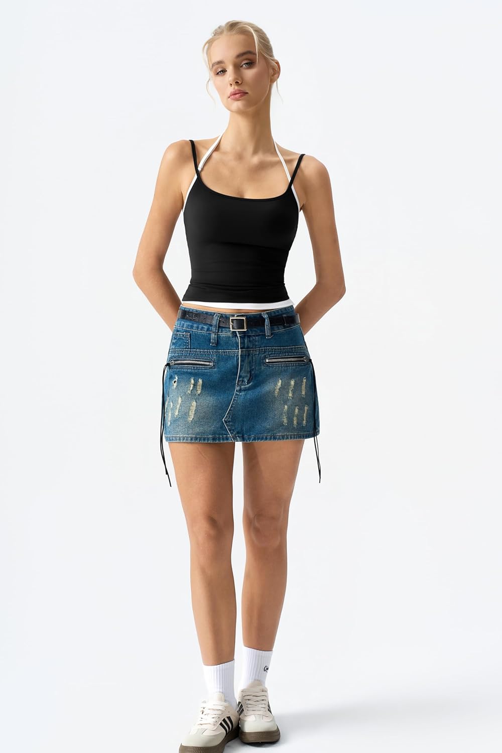 QINSEN Women's Spaghetti Strap Tank Top Slim Fitting Layered Halter Neck Sleeveless Cami Shirt - Image 5