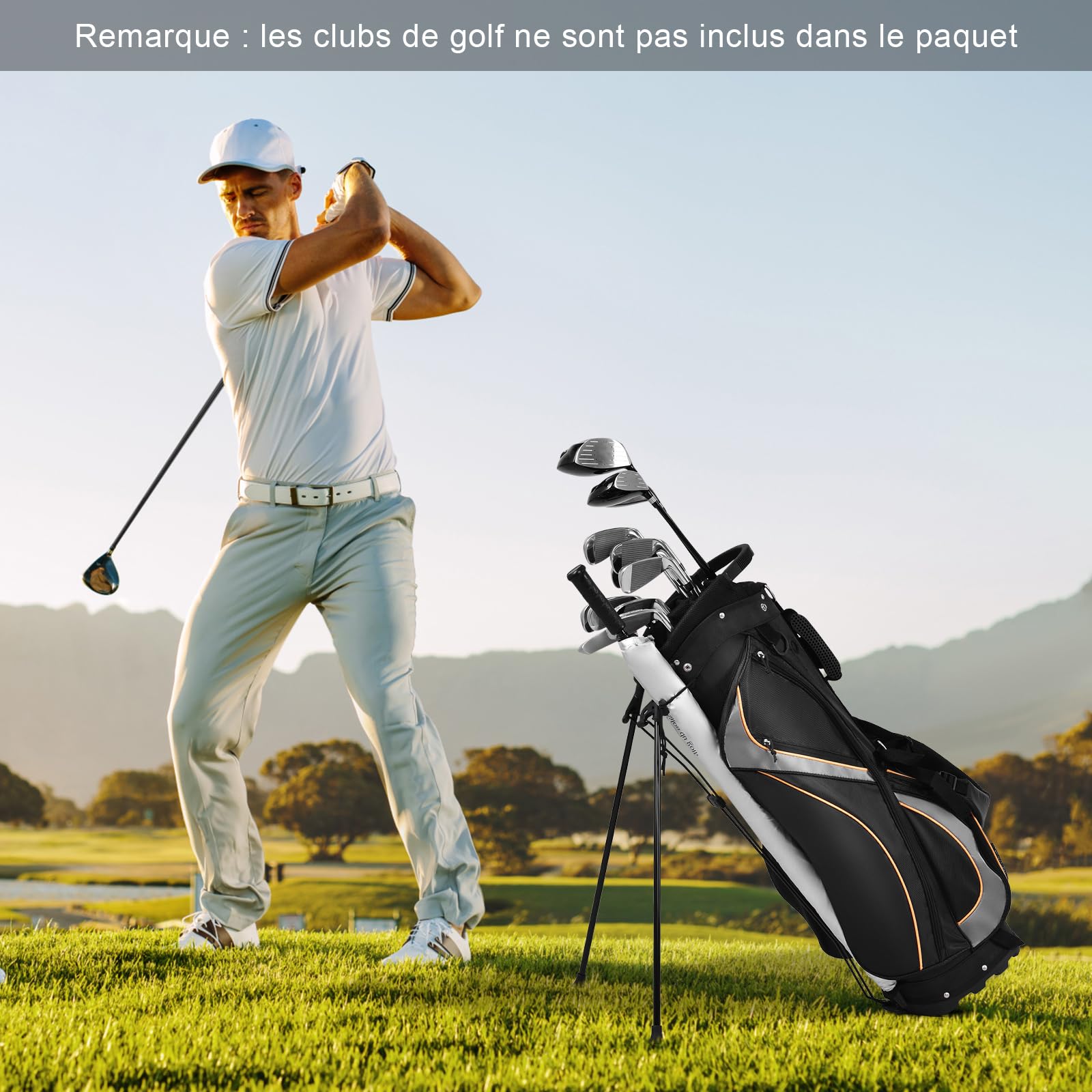 COSTWAY Sac de Golf Trépied à 8 Voies, Sac de Transport pour Golf avec 7 Poches Zippées Sac Isotherme Cappuccio Antipioggia Double Sangle Manici de Transport, pour Club de Golf Vacances