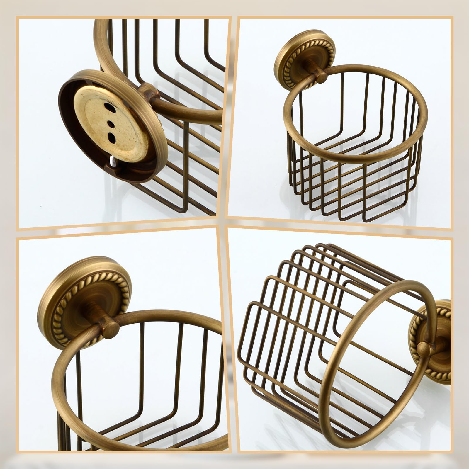 Vintage Toilet Paper Holder Wall Mounted Bathroom Roll Tissue Wire Basket, Antique Brass — Amazon image 9