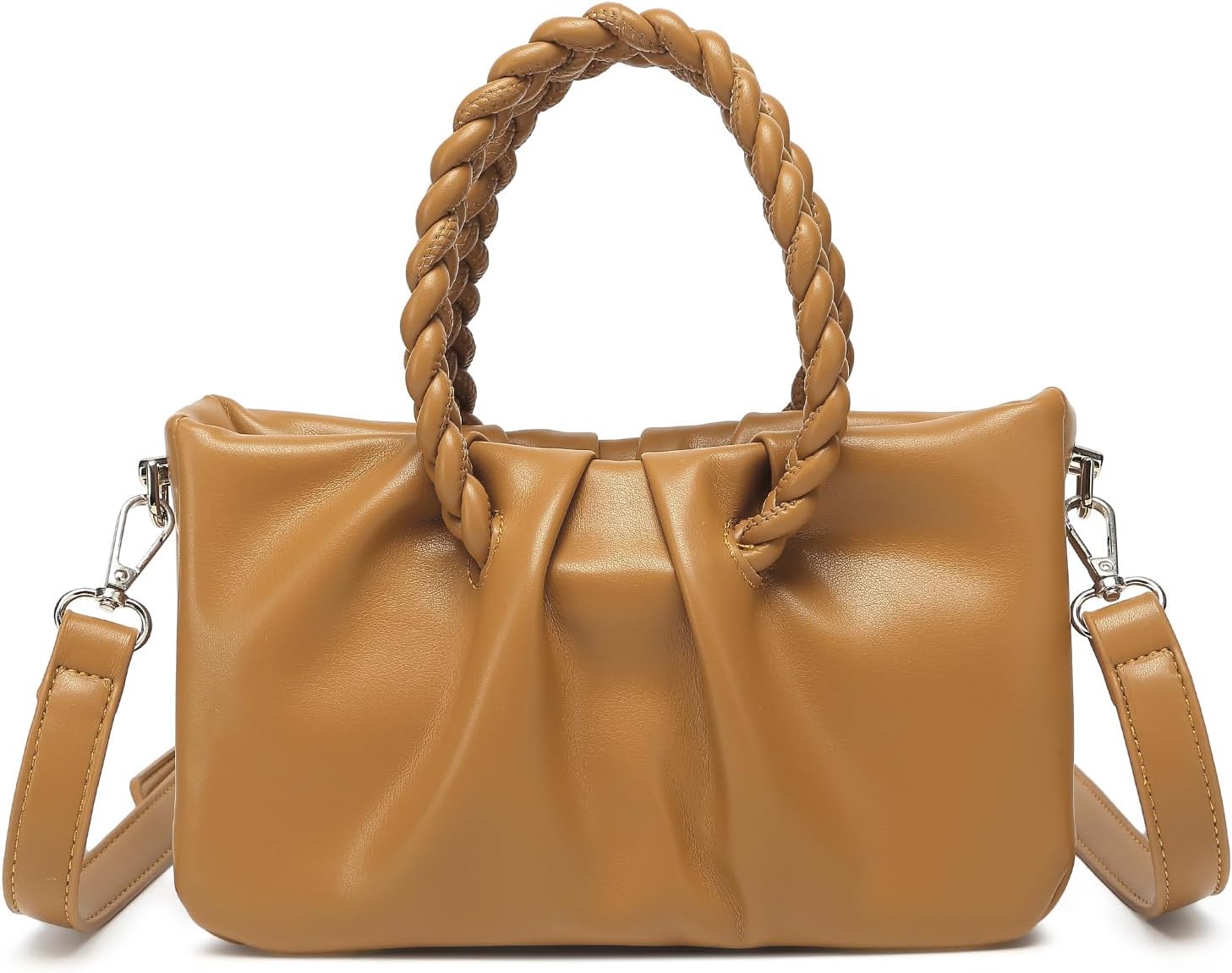 Women's Pu Leather Crossbody Bag With Detachable Adjustable Shoulder Strap Small Top-handle Bag With Woven Handle crossbody bag