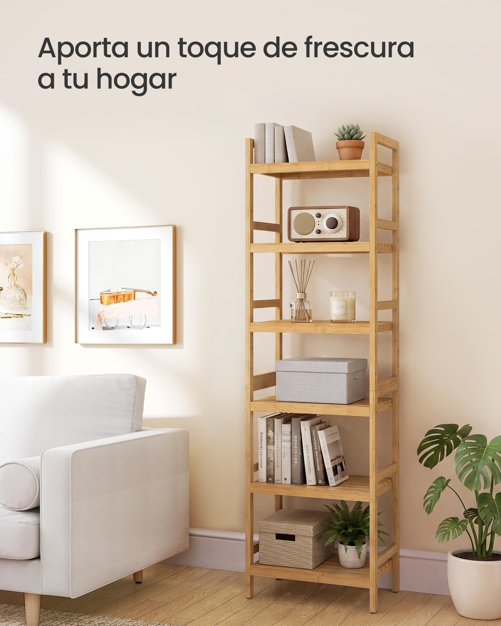 SONGMICS Estantería Baño Bambu, Estanteria Almacenaje, 6 Niveles, 30 x 43 x 173 cm, Estante, Baño, Salón, Balcón, Cocina, Natural BCB076YL01