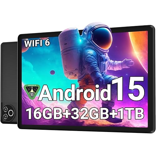 Android 15 Tablet 10 Inch, 16GB RAM 32GB ROM 1TB Expandable, Fast WiFi 6 & BT 5.4 Tablets 5-Core, HD IPS Touchscreen, 8H+ Battery, Dual Camera Portable Tablet for Kids & Adults, Gift, Streaming - 2026