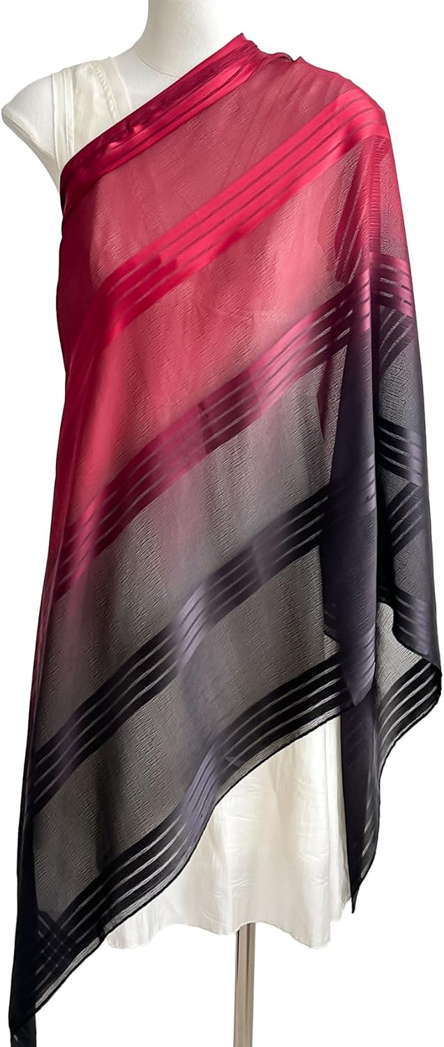 Silk Feeling Scarf,Satin Chiffon Sunscreen Shawl,Gradient Shaded Colors Lightweight Neck Wrap Hijab For Women - Image 2