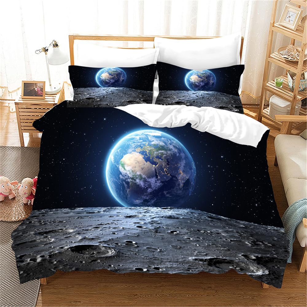 Copripiumino 200X200 La Terra Parure Copripiumino Matrimoniale Stampa Copripiumino Una Piazza E Mezza Ragazza,In Microfibra, Con 2 Federa(50X75Cm)