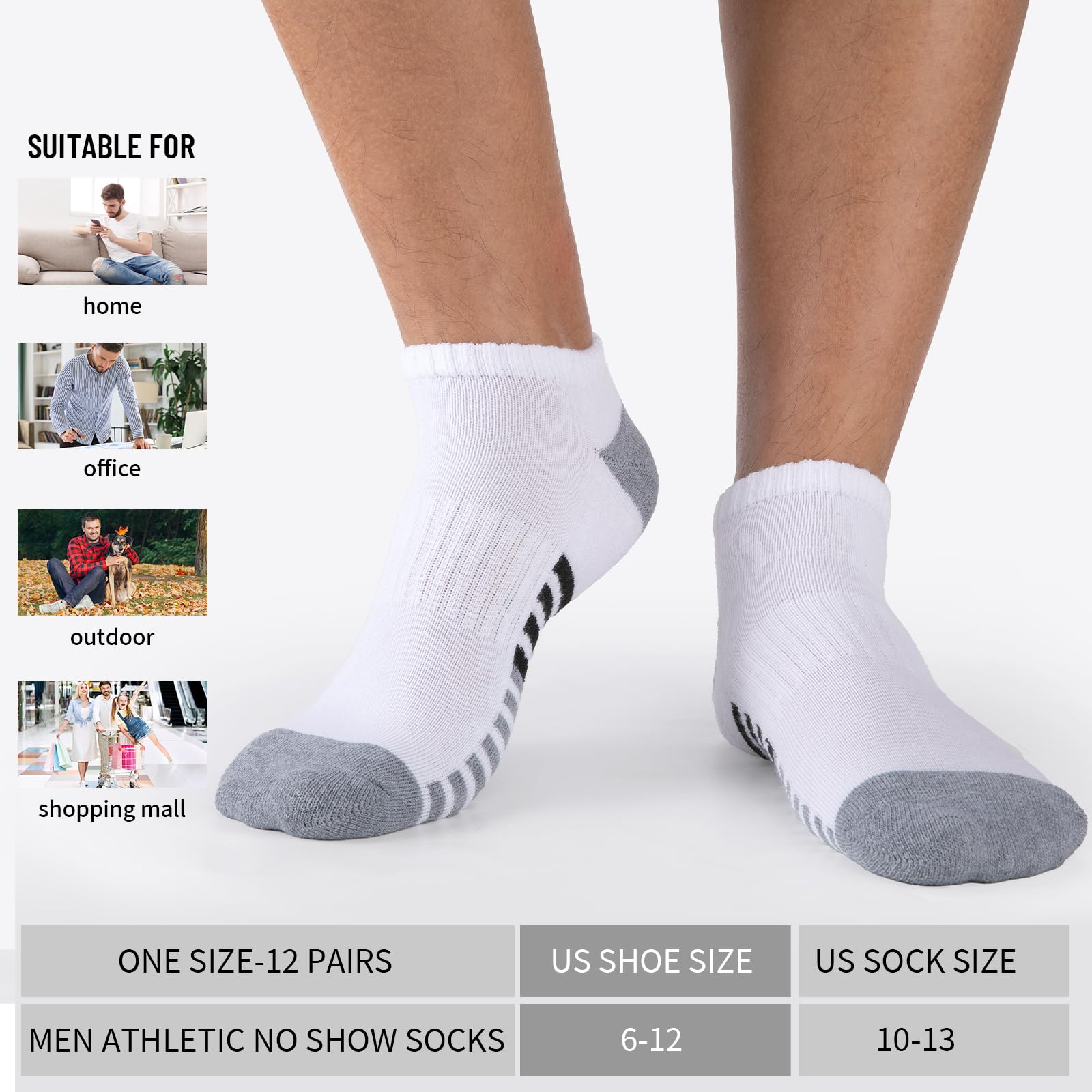 COOVAN Mens Athletic Socks 12 Pack Ankle Low Cut Breathable Running Socks,Socks for Men Shoe Size 6-12