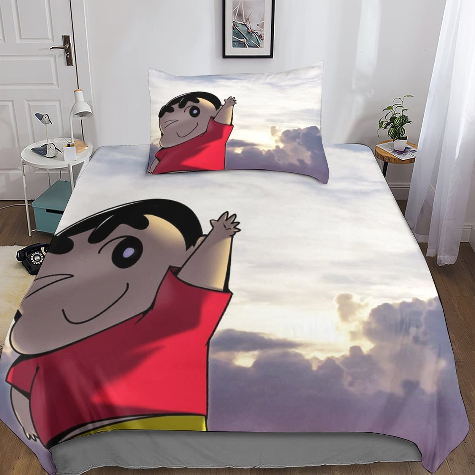 Lit froissé résolu par la housse de couette Crayon Shin-chan microfibre zippée sans repassage