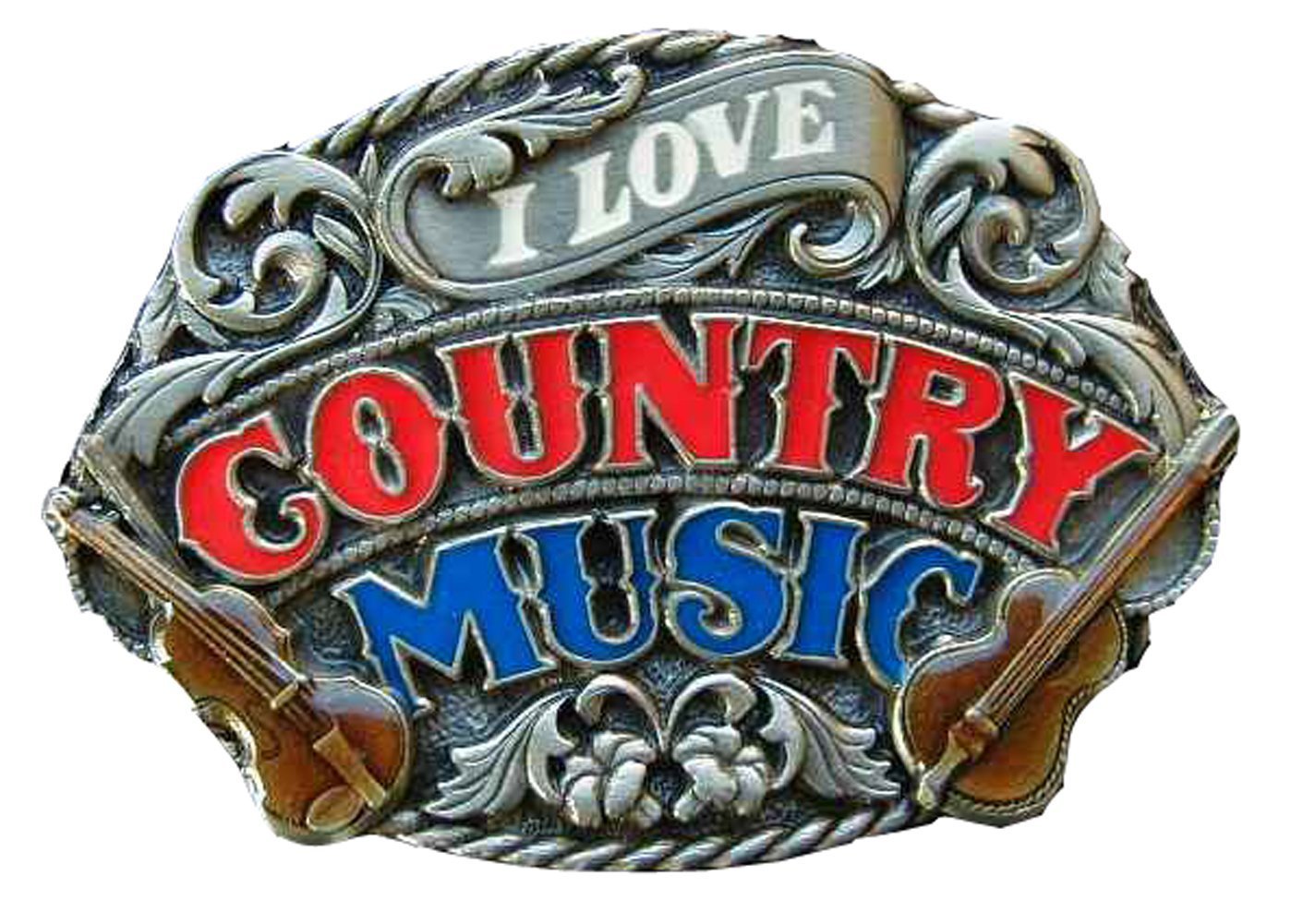 I Love Country Music Colored Novelty Belt Buckle