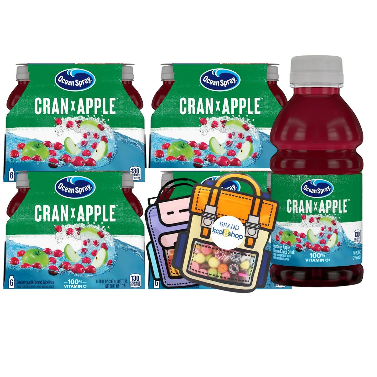 Ocean Spray Cran Mango Fruit Juice Drink 10 fl oz Plastic Bottles 24 Pack + 2 Reusable Snack Bags by KOOL8SHOP Infinite Deals