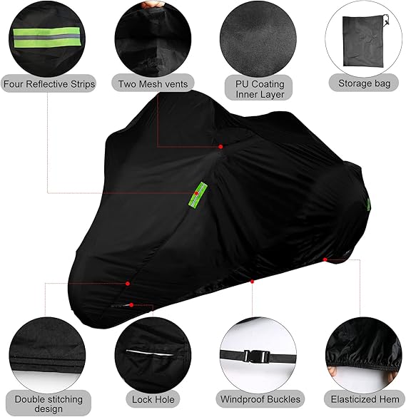 Waterproof Trike Cover Replace for Harley-Davidson and Honda Trike, 420D Oxford Cloth Heavy Duty Trike Cover with Reflective Strips for Snow Rain Dust Hail Protection