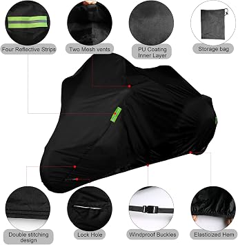 Waterproof Trike Cover Replace for Harley-Davidson and Honda Trike, 420D Oxford Cloth Heavy Duty Trike Cover with Reflective Strips for Snow Rain Dust Hail Protection