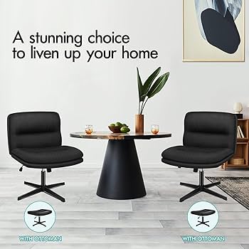 ELFORDSON Cross Legged Office Chair With Ottoman, Wide Seat Armless Desk Chairs No Wheels Mid Back Velvet Pink 85778847