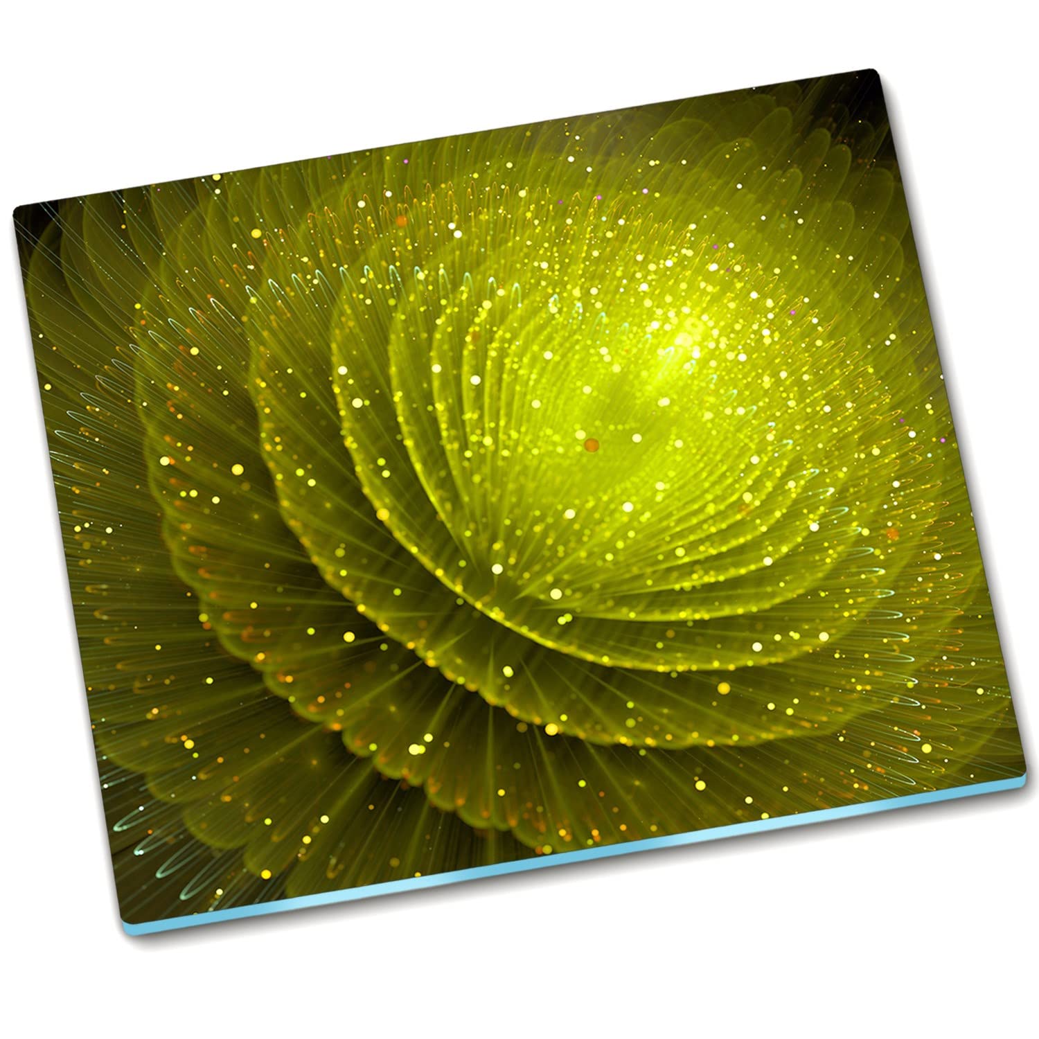 Planche à découper et protection de poêle 60x52 cm motif fleur fractale en verre trempé