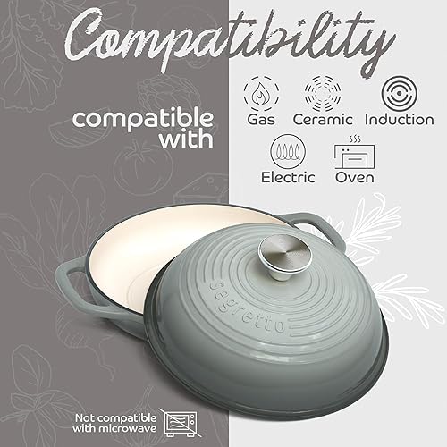 Miniatura 7 de Sartén de hierro fundido esmaltado con tapa, 11 pulgadas Grigio Scuro (gris) Horno de pan de hierro fundido para hornear masa madre, horno holandés