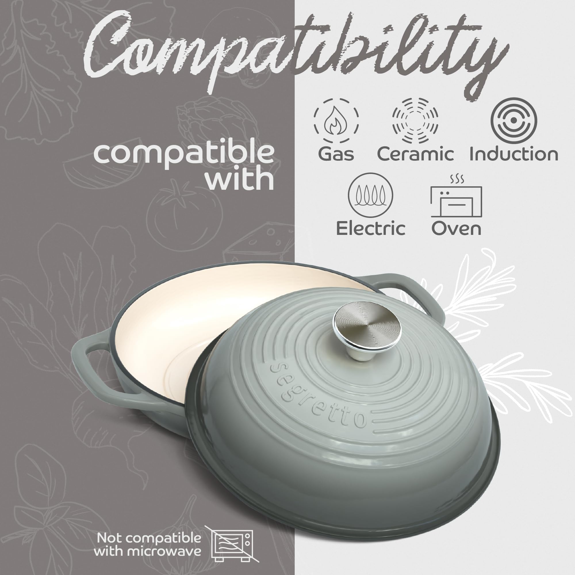 Segretto Cookware Horno de pan de hierro fundido esmaltado 28 cm, gris