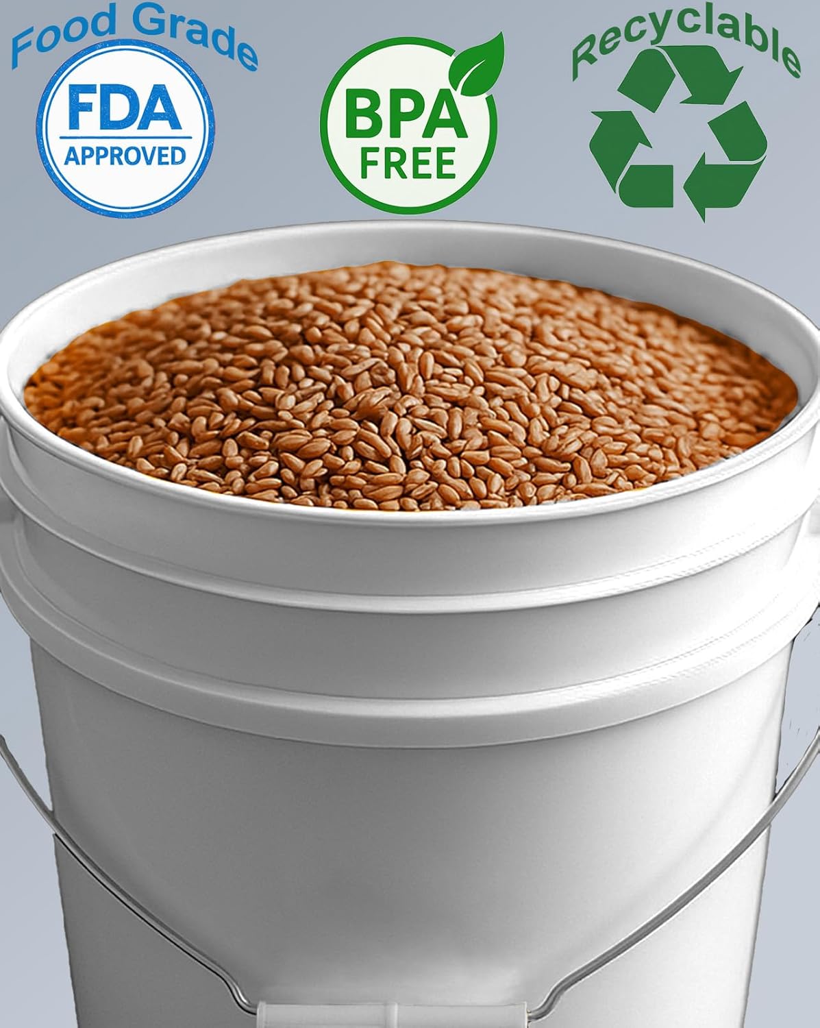 5-Gallon Bucket Only – No Lid Included, Made in USA, Food Grade BPA Free Plastic, Heavy Duty Multi-Use, Metal Handle with Grip, Stackable Storage – White, 1 Pack - Image 4