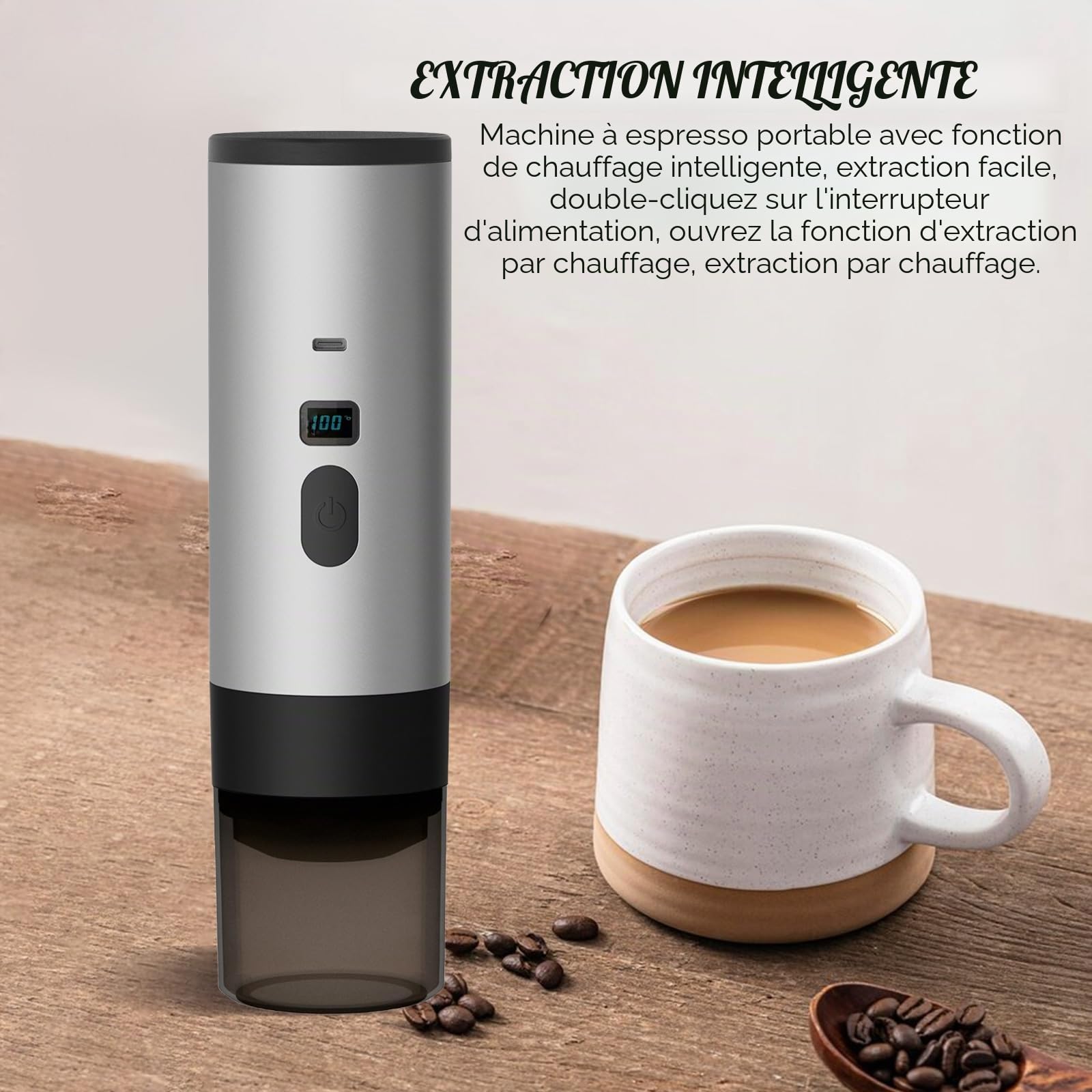 3 en 1 Machine à Café Multi Capsules, CafetièRe Portable, CafetièRes Expresso à Capsules Et Café Moulu, Machine à Expresso éLectrique, 15 Bar, Pour Bureau Voyage Camping Maison (Couleur champagne)