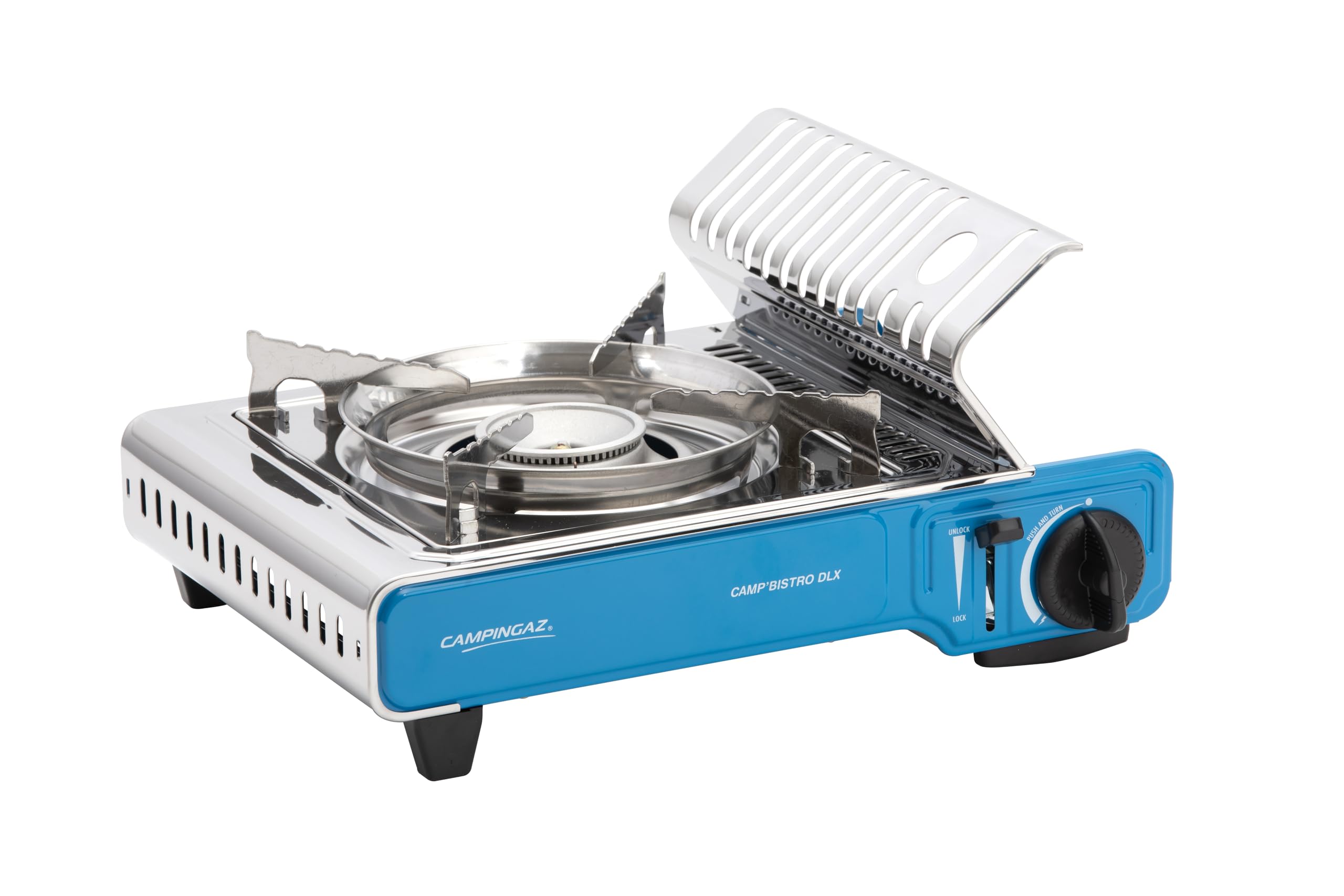 Campingaz Xpert 200 LS Gas Barbecue | Barbacoa con Carro y Ruedas, Piedra Volcánica y Tapa con Termómetro – 2 + 1 Quemadores | 8.2 kW + 2.1 kW, Negro