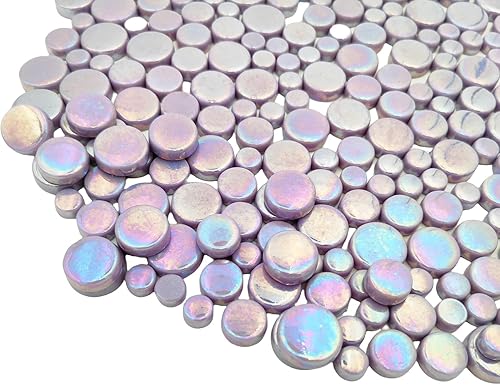 Miniatura 4 de Azulejos de mosaico de vidrio iridiscente redondos al azar de 1.1 libras, haciendo piezas creativas de mosaico de vidrio iridiscente para
