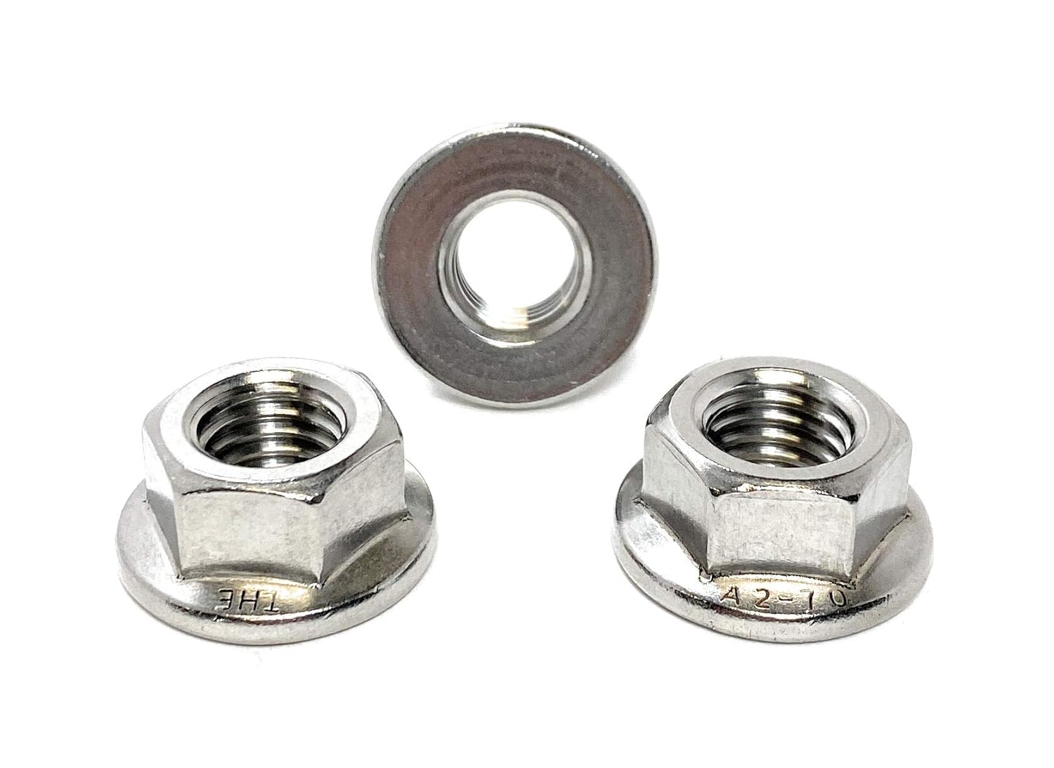 M12 x 1.75 Stainless Steel Non-Serrated Flange Lock Nuts DIN6923 Nuts M12-1.75 A2-70 (5 Pcs)