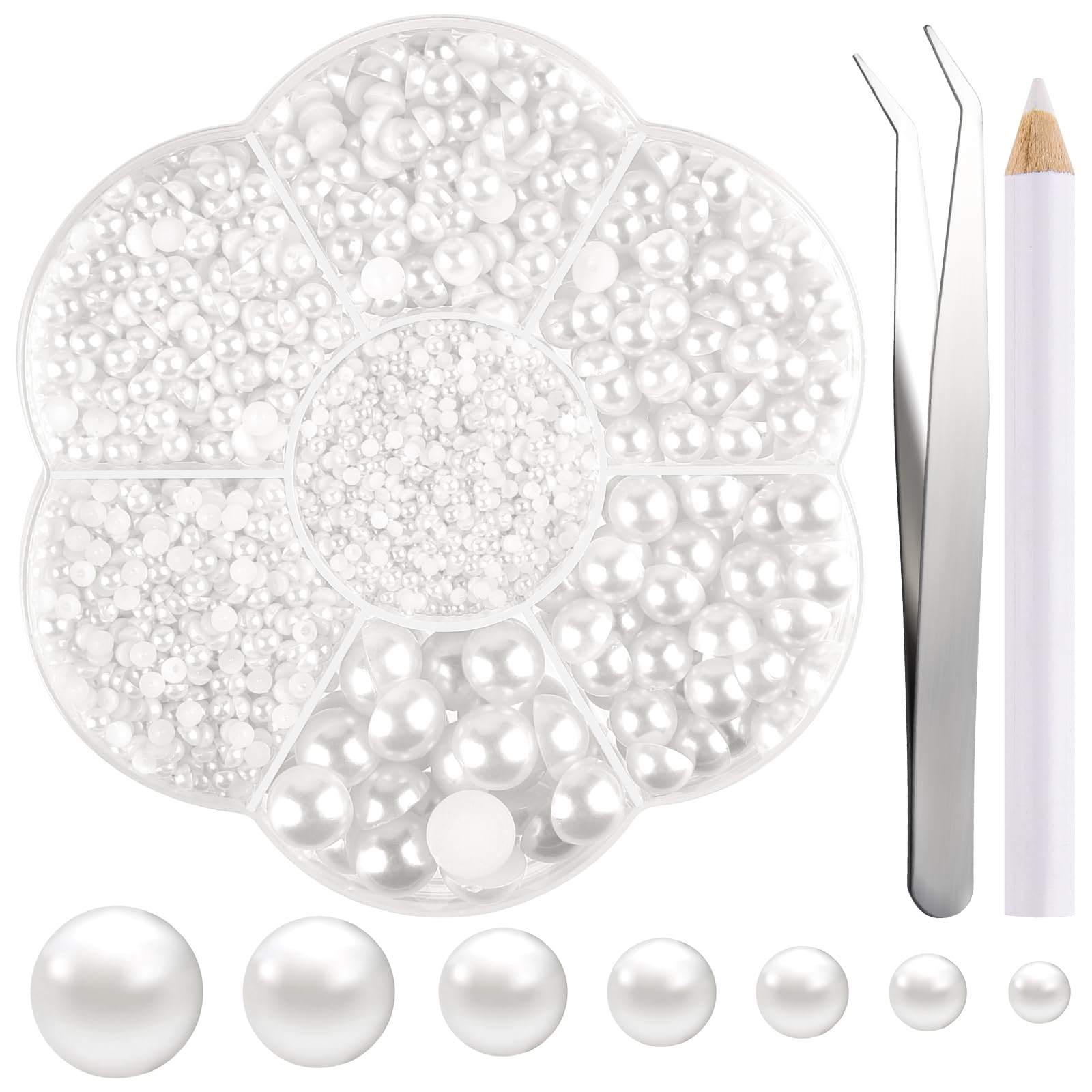 NACHLYNN 6480 Pcs Flat Back Pearl 7 Sizes Half Pearl Bead Flatback Pearl Beads Half Round Pearls for Crafts Embellishment Shoes Clothes Bags DIY Making