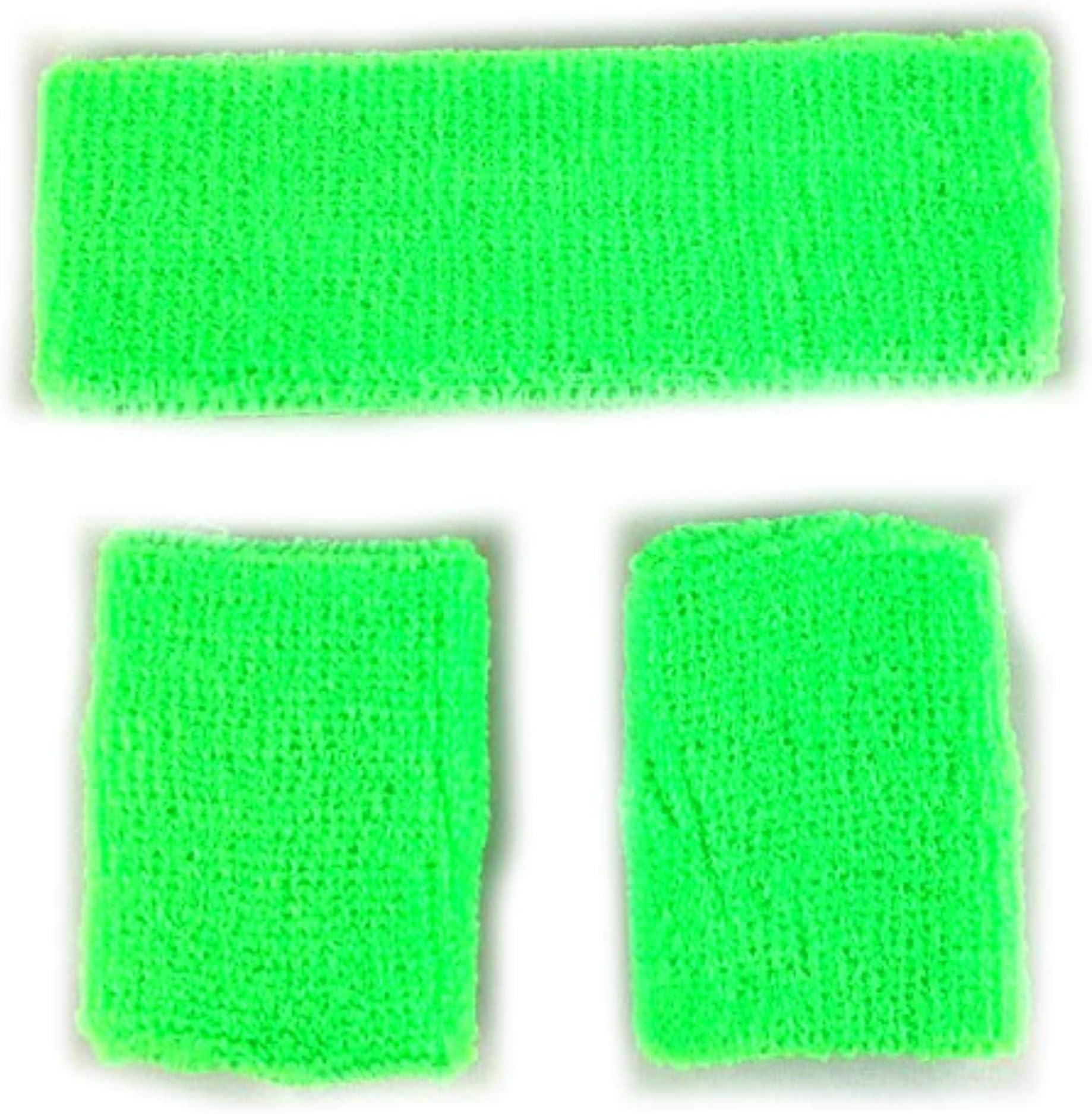 HEADBAND & WRISTBANDS SWEATBAND SET - NEON 80S FUN RUN TEAM BUILDING EVENT FANCY DRESS (GREEN)