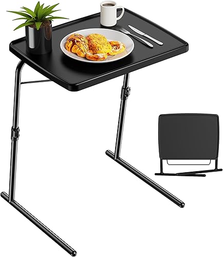 Allpop Mesa de bandeja de TV, bandeja de cena de TV ajustable para comer, mesa plegable para portátil con 6 alturas y 3 ángulos de inclinación,