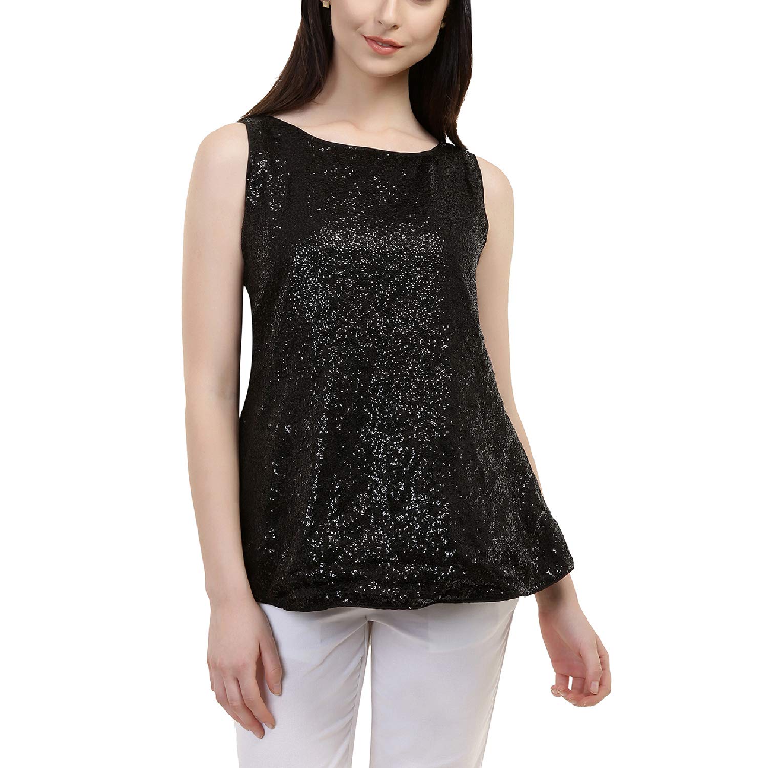 Black sequin peplum top Clearance