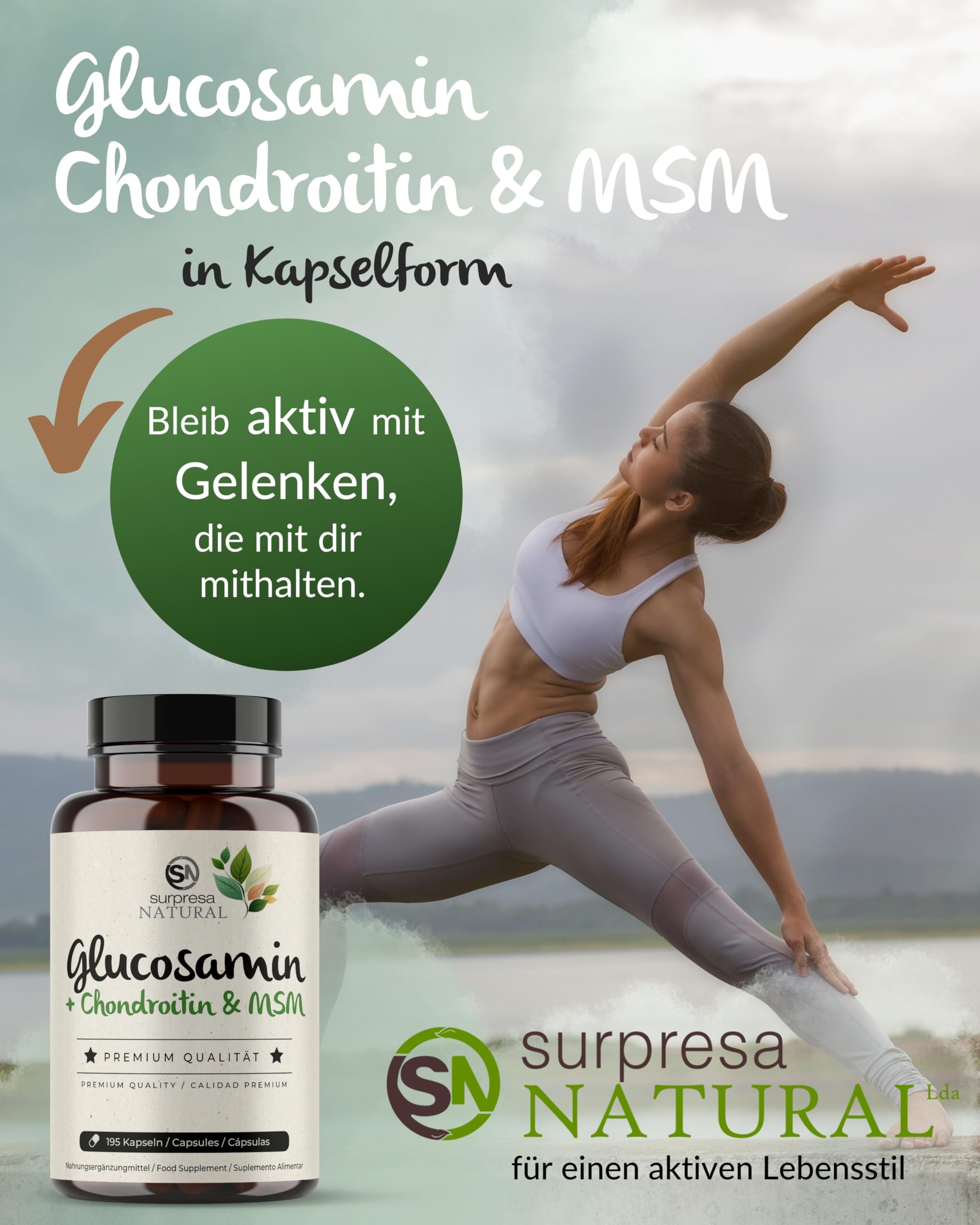 Glucosamin Chondroitin & MSM Kapseln hochdosiert I 1x 195 Kapseln I 4500 mg pro Tagesdosis I Nahrungsergänzungsmittel ohne Zusatzstoffe & laborgeprüft I 1 Monatsvorrat