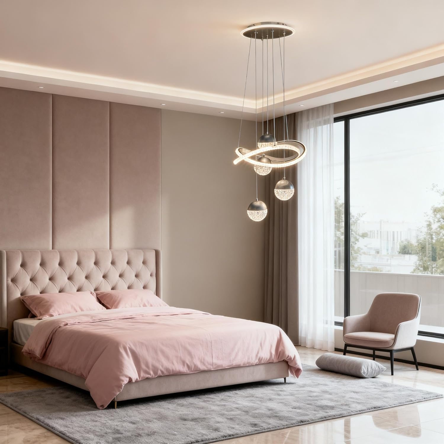Modern Chrome LED Chandeliers for Dining Room Light Fixture, Cluster Pendant Light Over Table Adjustable LED Light for Kitchen Island Living Room Bedroom