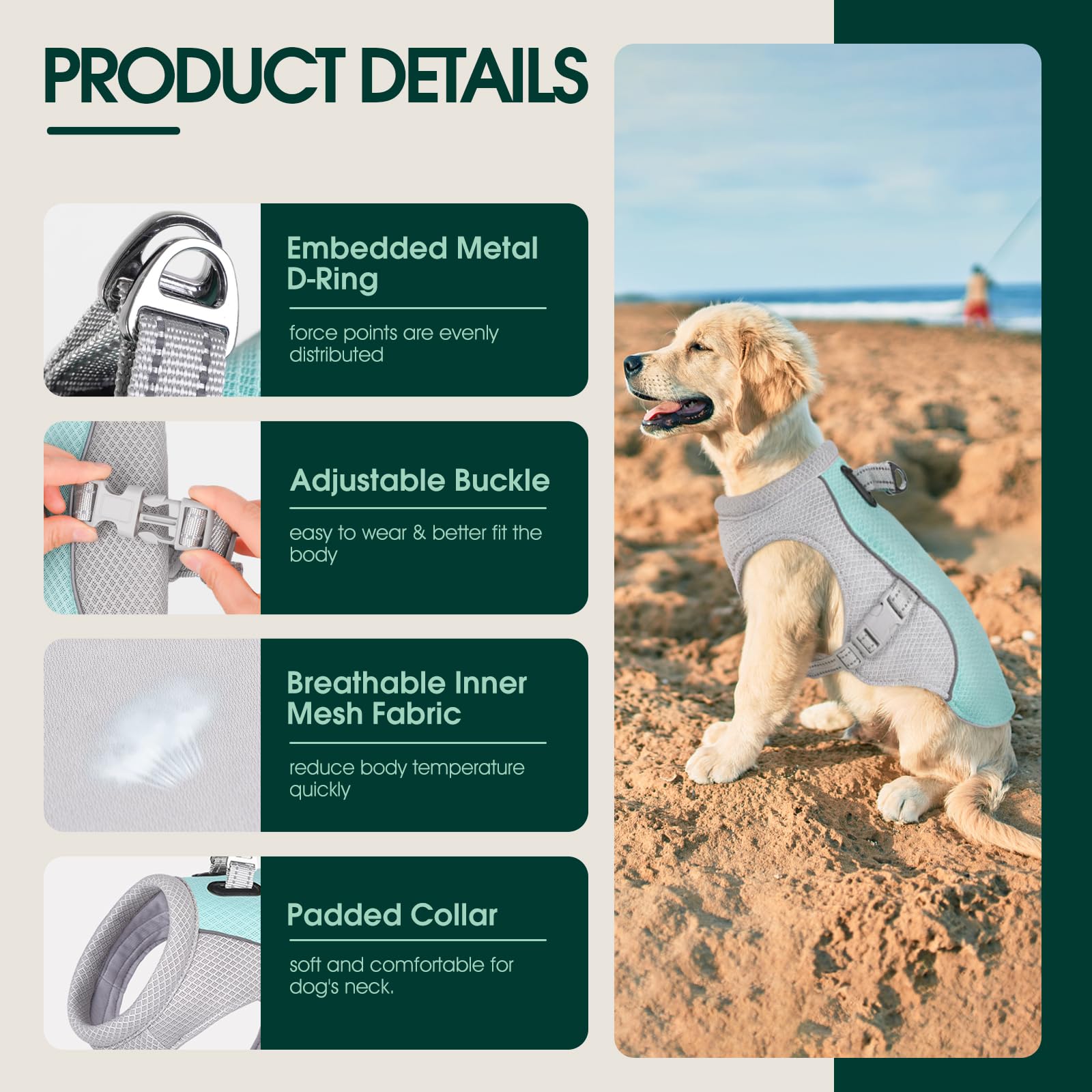 Kuoser Chaleco de Enfriamiento para Perros, Abrigo de Enfriamiento por Evaporación para Perros, Chaqueta Transpirable de Enfriamiento para Mascotas, Chaleco Veraniego Anti-Sol para Perros