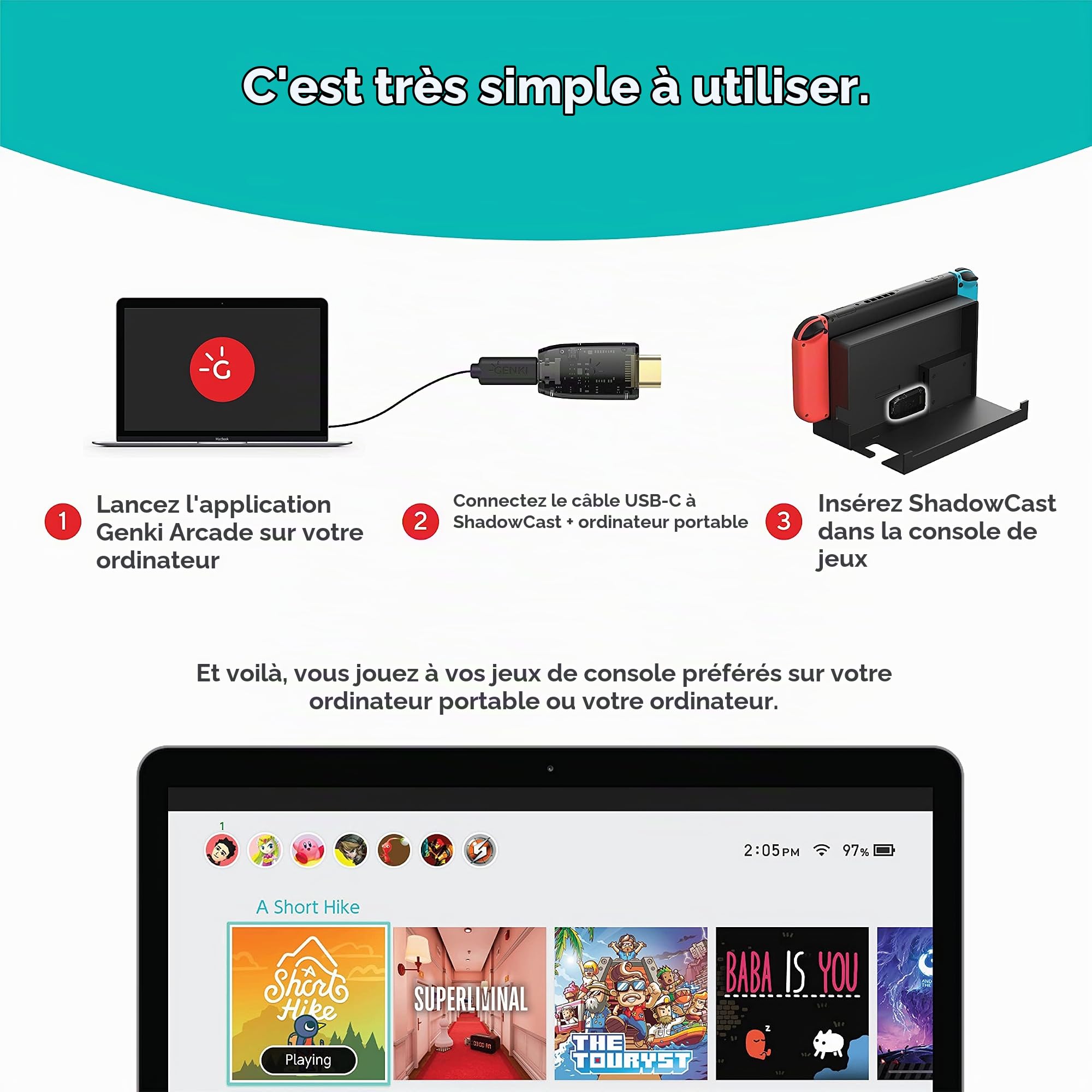 Genki ShadowCast Console de Jeu sur Votre Ordinateur Portable