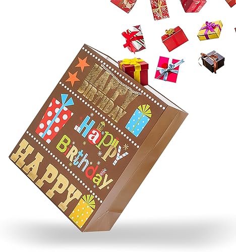 Miniatura 3 de Bolsa de regalo de feliz cumpleaños grande de 12.6 pulgadas con tarjeta y papel de seda (dorado)