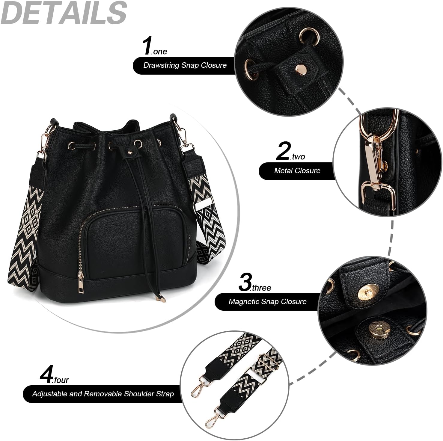 AFKOMST Drawstring Bucket Bag for Women Medium Spring and Summer Purse Hobo Handbag with Crossbody Guitar Strap | Fit 11" Pad, A5 Notebook, Long Wallet, Soft Vegan Leather - Image 4