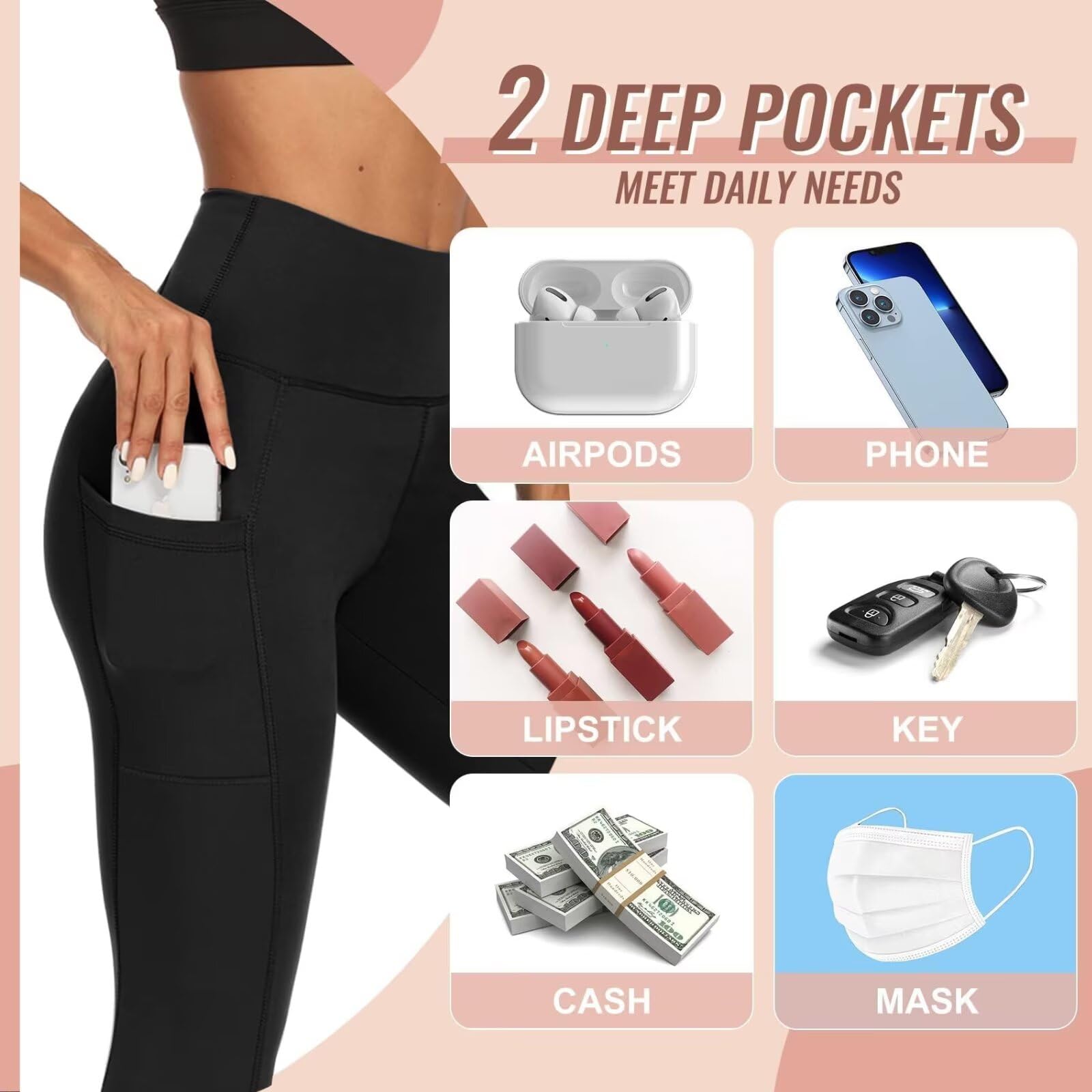 CAMPSNAIL Leggings da donna UK con tasche a vita alta da donna neri sportivi elastici pantaloni da palestra corsa morbidi controllo della pancia pantaloni yoga allenamento escursionismo