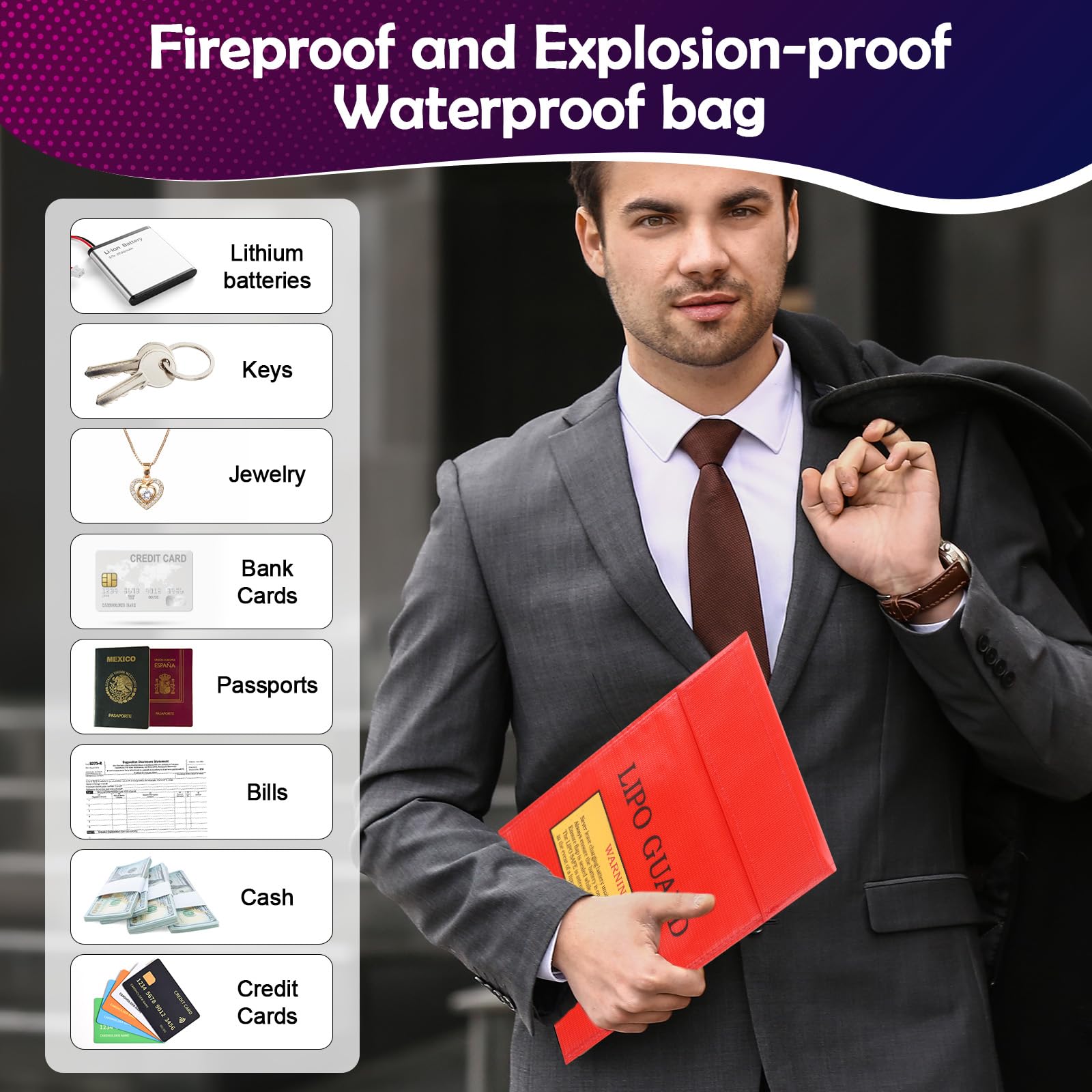 3 Piezas Bolsa Ignífuga para Documentos, 22,5 x 18,5cm Bolsa Impermeable Documentos, Bolsa de Seguridad Ignífuga para Almacenar Baterías, Dinero en Efectivo, Pasaportes, Joyas