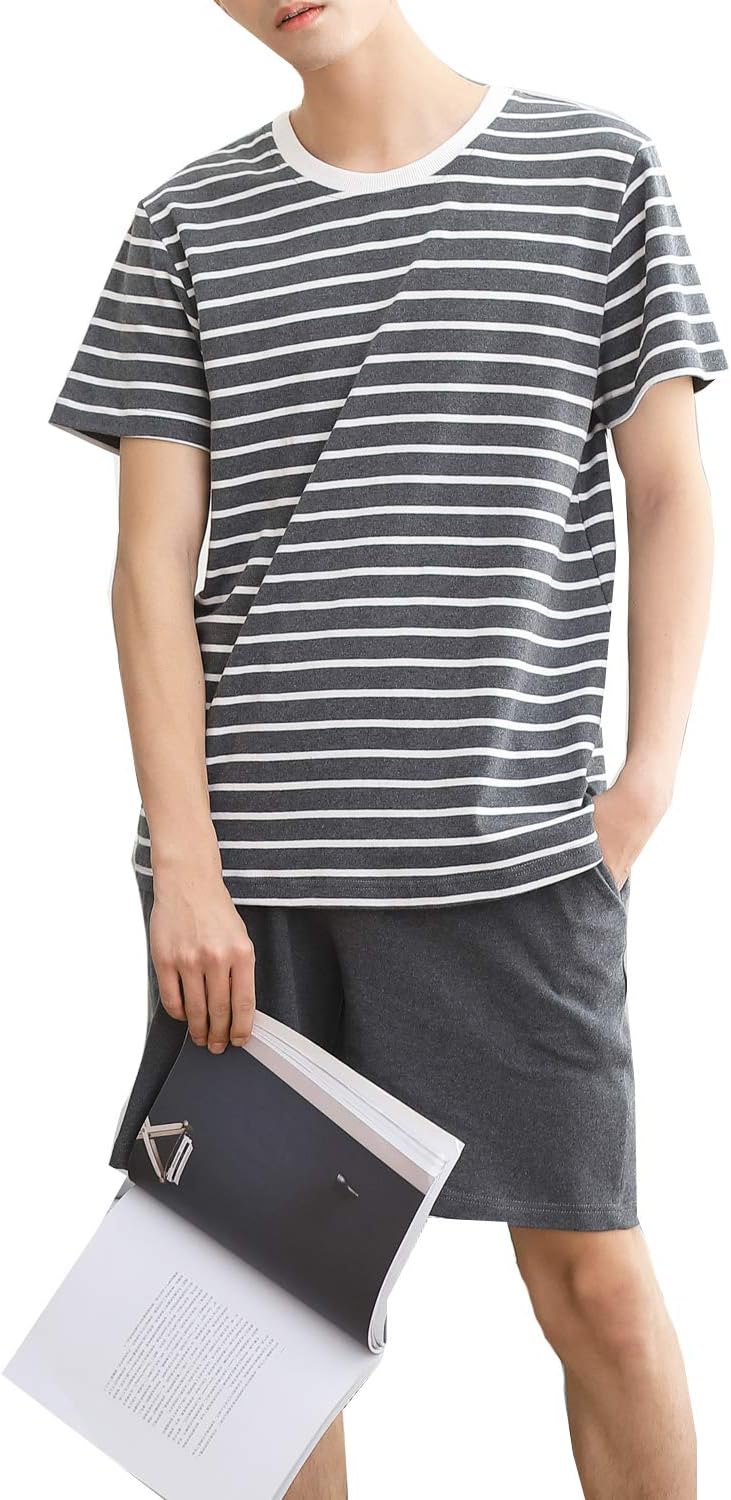 Leisure HomeBig Boys Fashion Strips Loose Cotton Pajama Set Pants Shorts Top Sleepwear 8-17Years