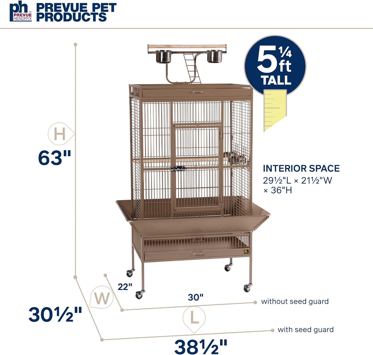 Prevue Hendryx Pet Products Wrought Iron Select Bird Cage 3153COCO, Coco Brown, 30-Inch by 22-Inch by 63-Inch