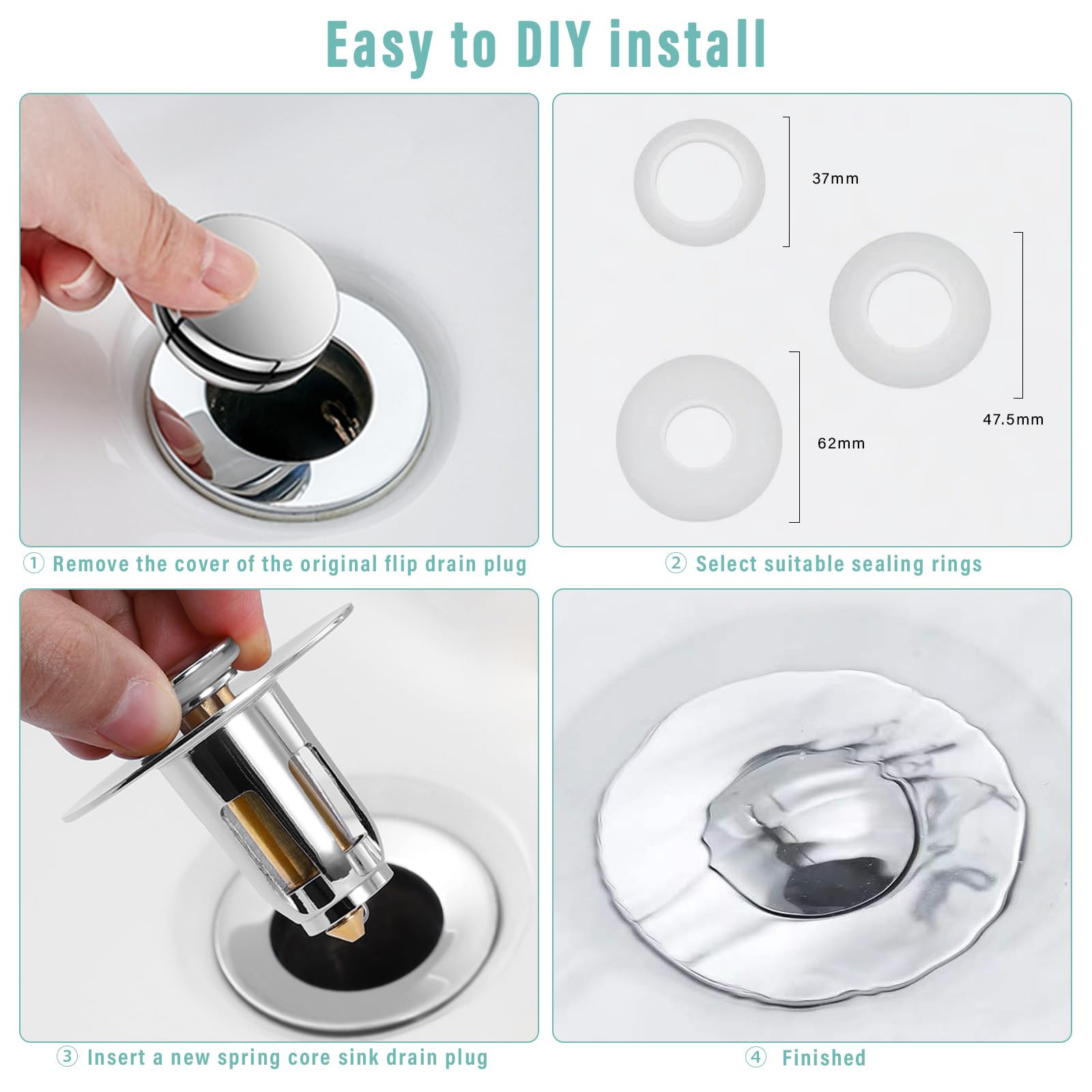Set Da 4 Pz Scarico Lavabo Bagno Universale Pop Up Tappo - 6