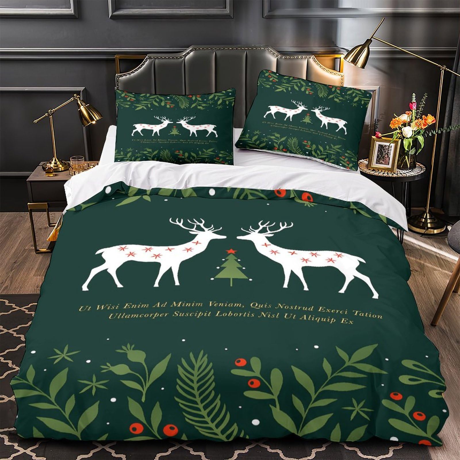 Housse de couette cerf de Noël 200x200cm : cadeau lit double doux