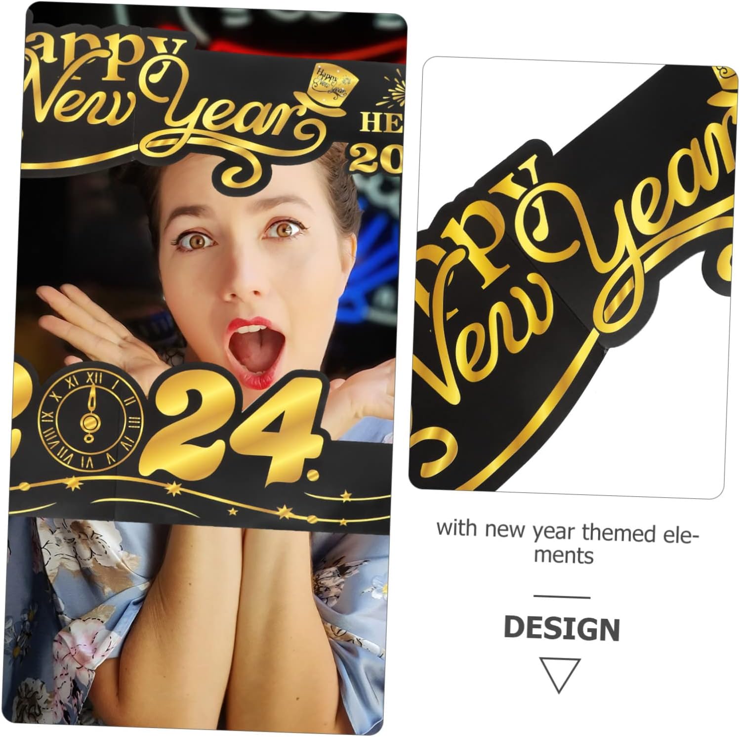 New Years Photo Booth Props 2024 Photo Frame Party Glasses New Year Decorations for Celebration