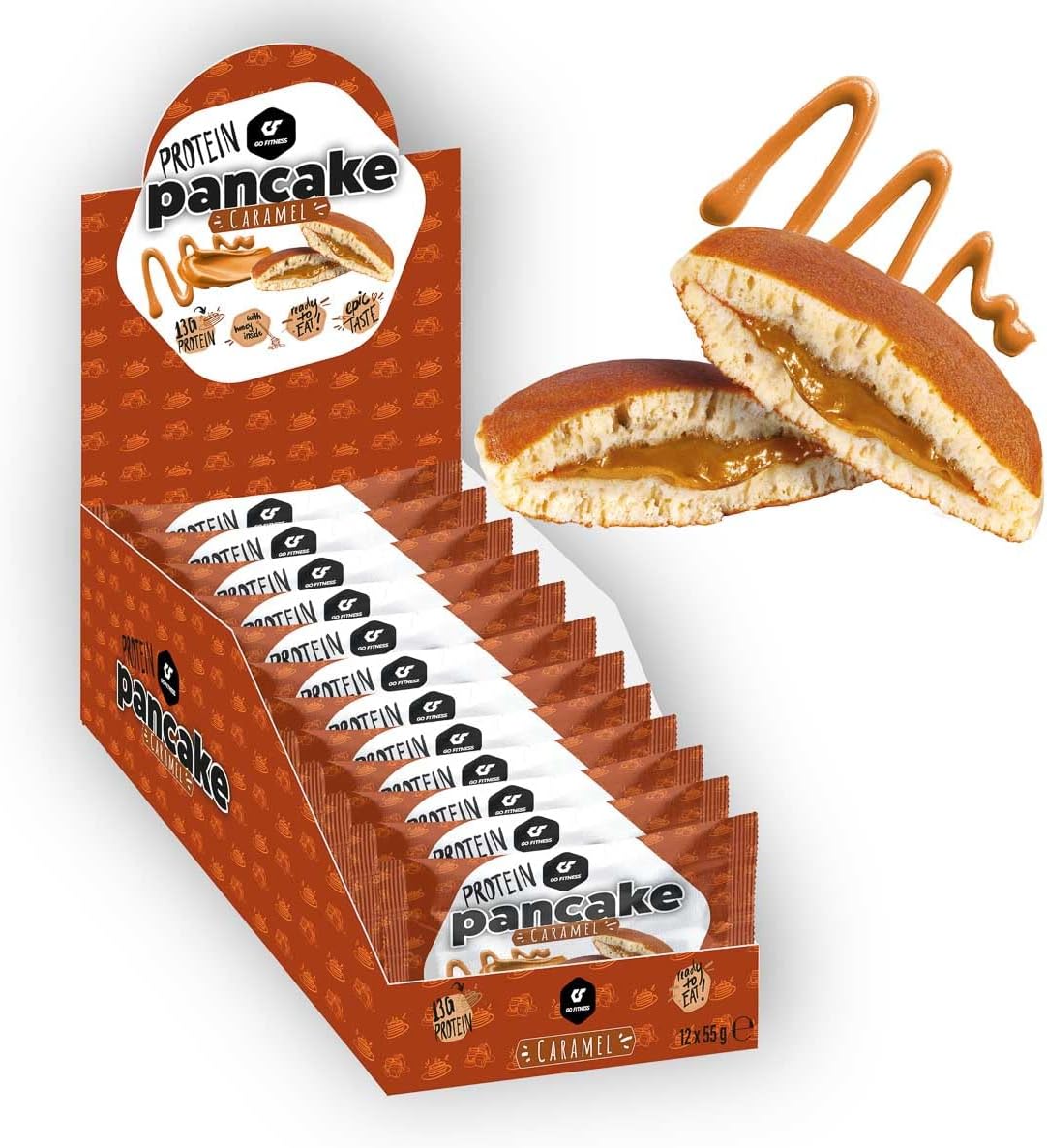 Go Fitness 12 Protein Pancakes - High Snack, Freshly Baked & Extremely Delicious Bar Alternative With 10 G Per Pancake (Caramel)