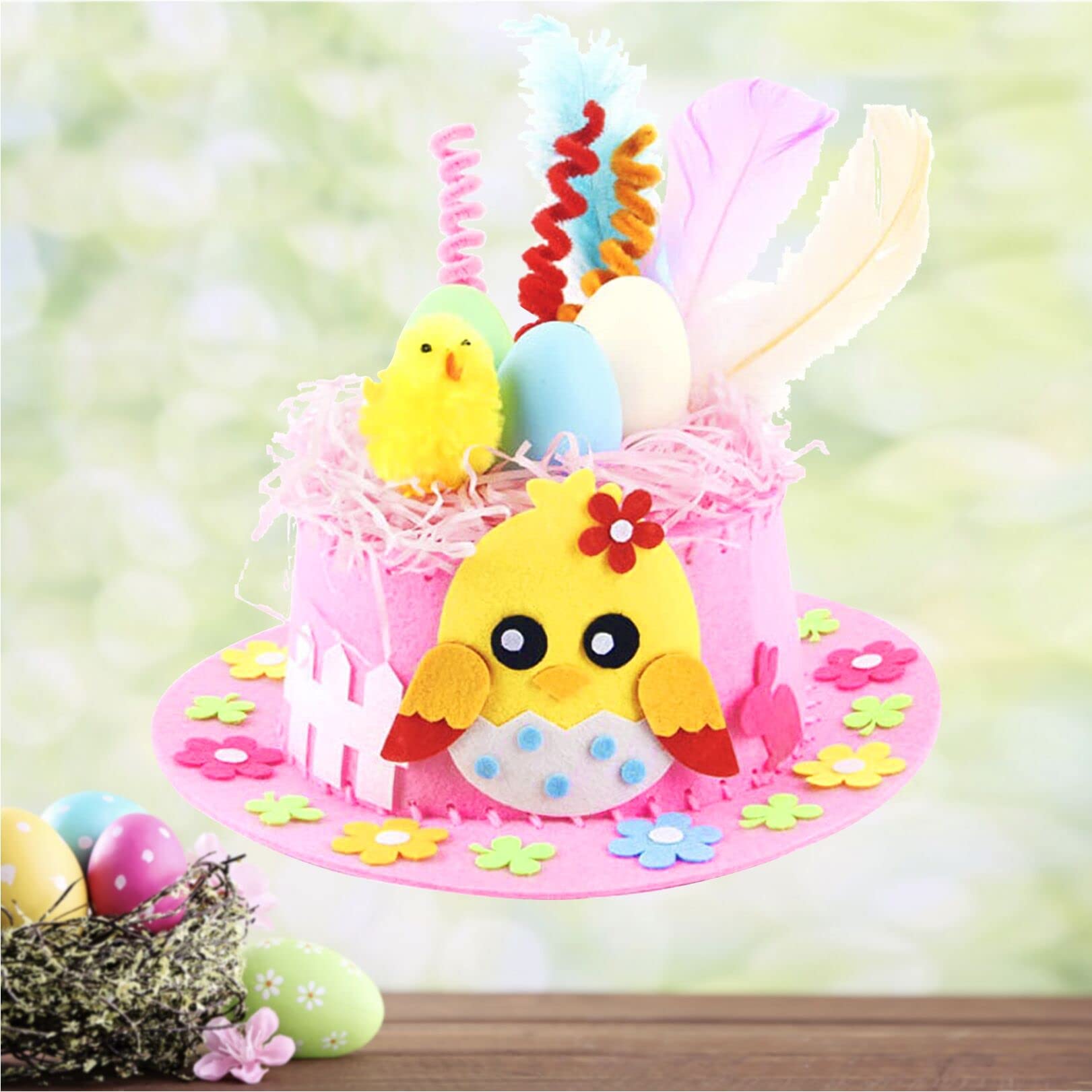 Kit Fai Da Te Cappello Pasqua Per Bambini - Set Decorazione Con Adesivi, Rosa, Attività Creativa - Foto 3