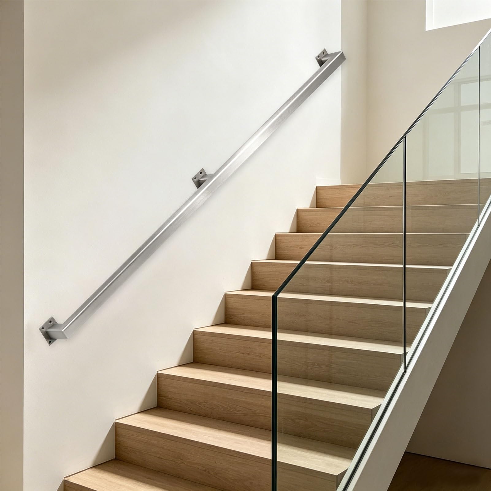 Modern Handrail for Stairs - Complete Kit，1ft - 20ft Staircase Banister Railings Metal Stainless Steel Hand Rails Wall Mounted Safety Support Rod(20ft/600cm)