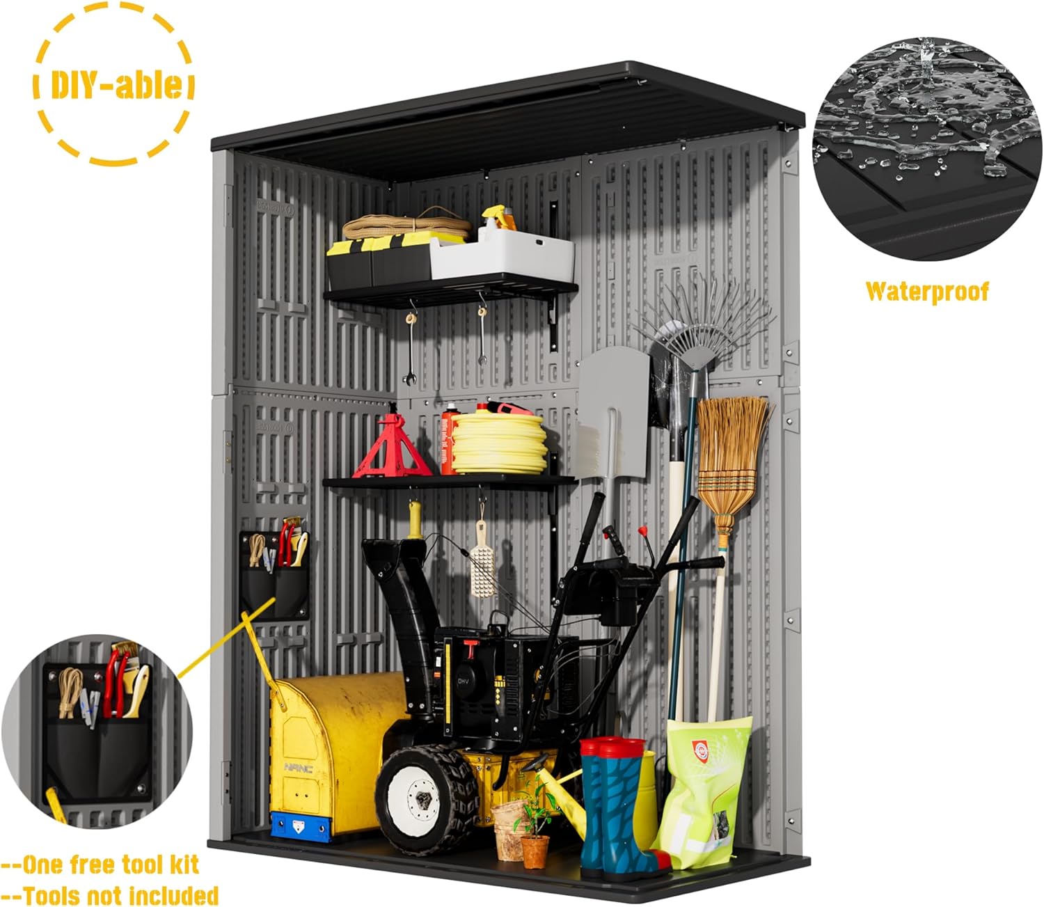 Mrosaa Outdoor Storage Shed Waterproof,Resin Storage Sheds Outdoor with Floor,Outdoor Storage Cabinet for Garage Storage, Pool Storage, Bike, Garden (57Cu.ft)