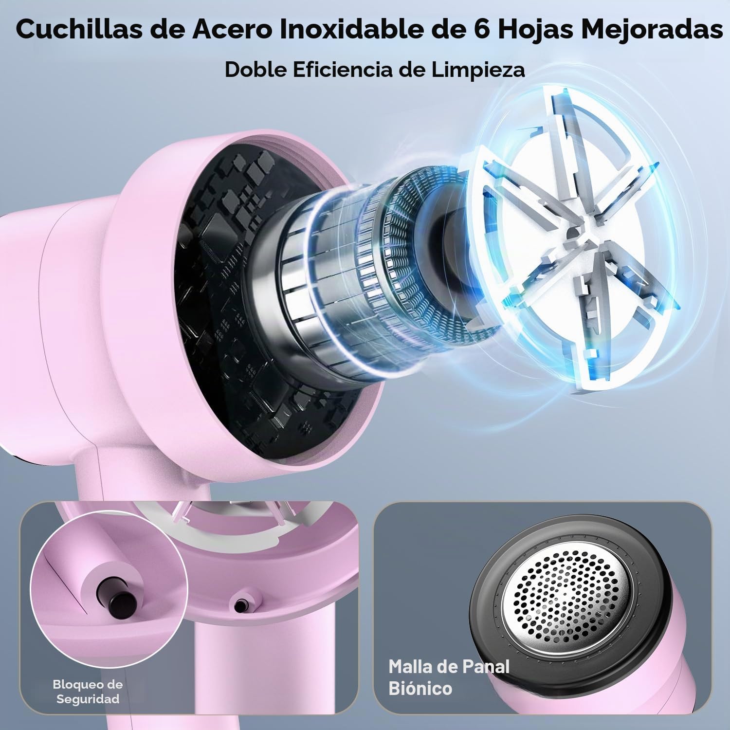 Quitapelusas Electrico,Quita Pelusas para Ropa con Recargable USB Cable para Ropa y Hogar,Pantalla LCD - Aparato Cortabolitas con 3 Velocidades,Cuchilla de 6 Puntas,Doble Protección (Rosa)